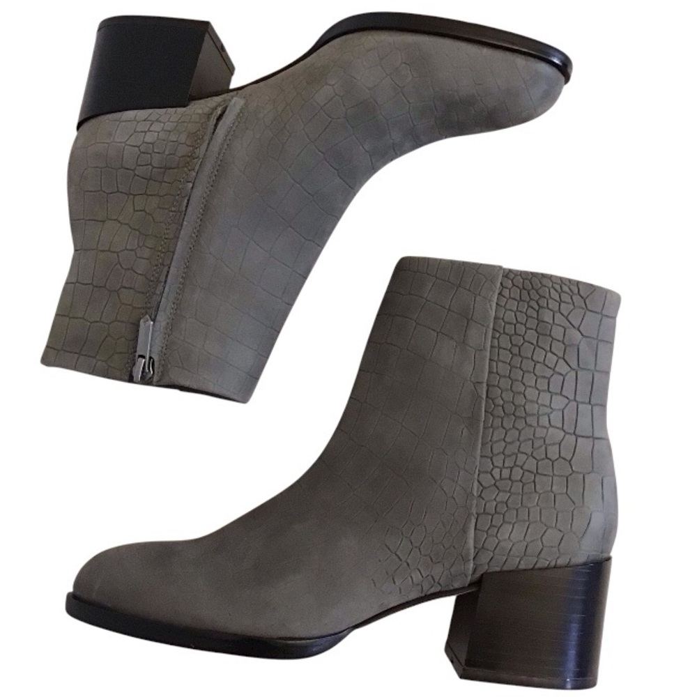 Sam Edelman 7.5 Joey Gray Crocodile-Embossed Ankle Boots Gray Suede Women’s